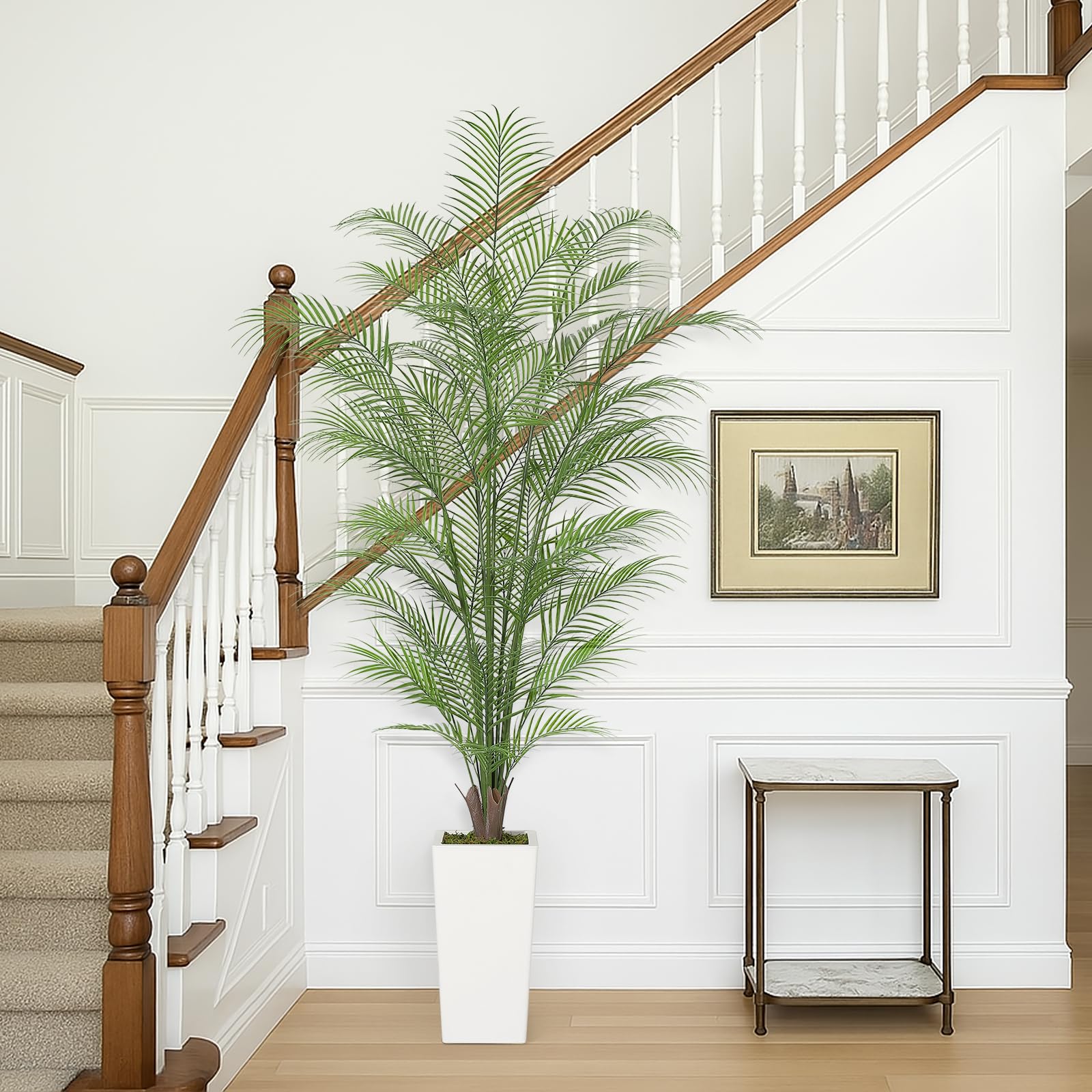 Palma Areca Garvee artificiale da 6 piedi con 44 foglie, impermeabile, vaso di cemento stabile per decorazione interna e stelle, verde