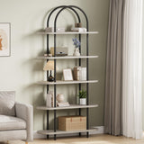 Libreria ad arco Garvee da 71" con 5 ripiani, struttura in metallo, colore nero e grafite, per soggiorno e ufficio, robusta e versatile. - Nero