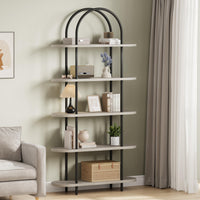 Libreria ad arco Garvee da 71" con 5 ripiani, struttura in metallo, colore nero e grafite, per soggiorno e ufficio, robusta e versatile.