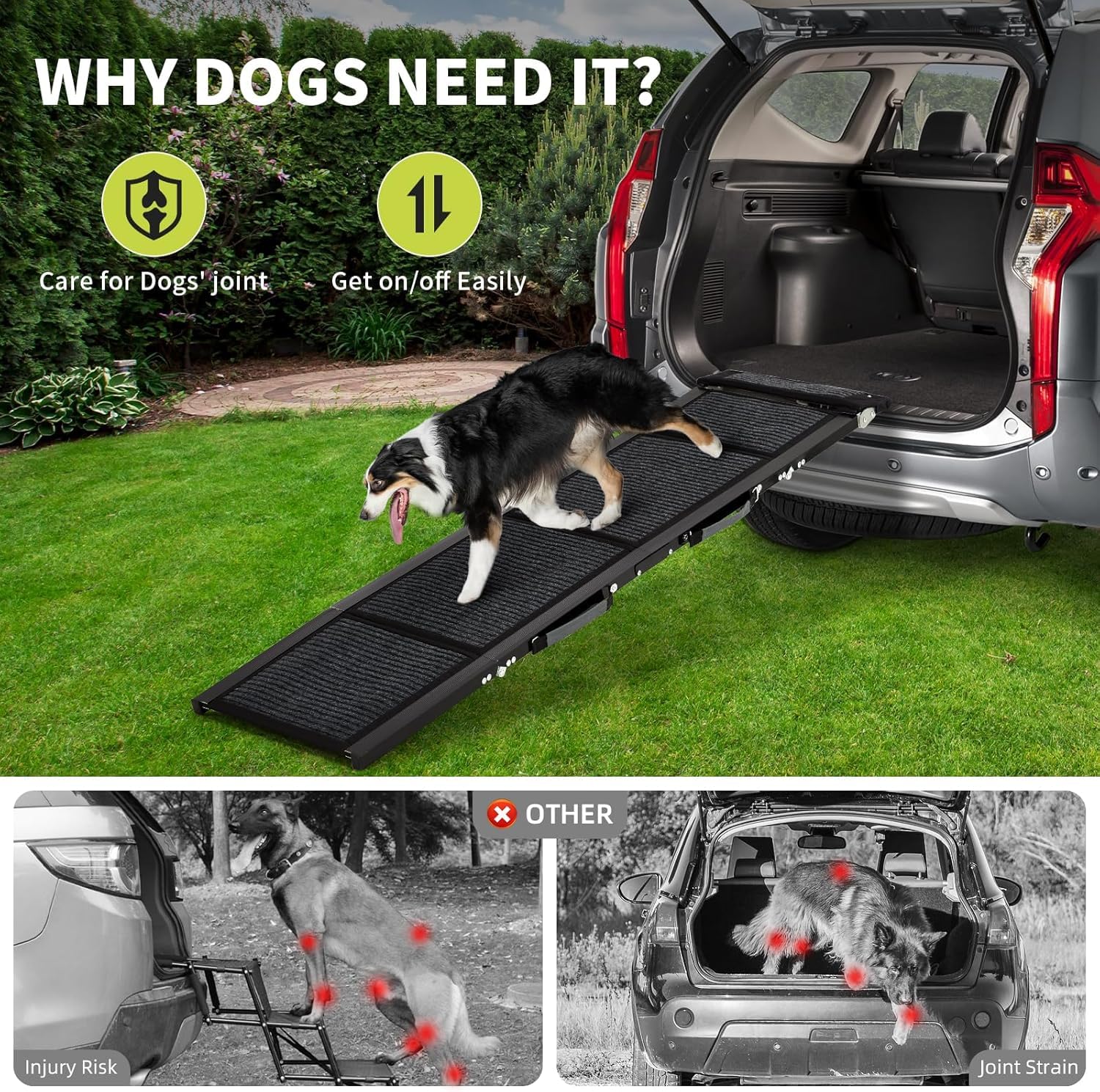 Rampa per auto pieghevole Garvee per cani, in lega di alluminio, con gradini di sicurezza e superficie antiscivolo, per cani fino a 120 kg, leggera e portatile, ideale per SUV, furgoni, station wagon