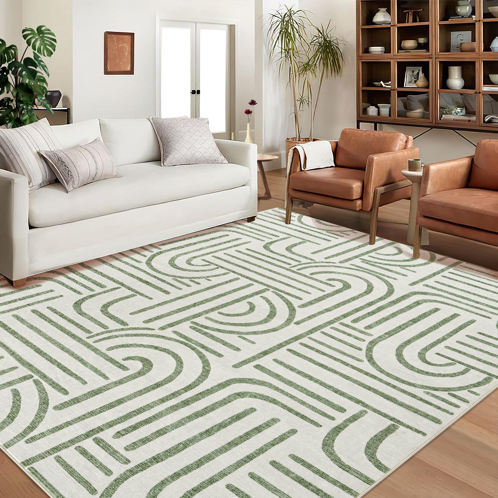 Tappeto Garvee lavabile a pelo corto 200 x 290 cm verde chiaro antiscivolo per soggiorno camera da letto