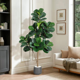 Garvee Albero Ficus Lyrata Artificiale 5 ft Realistico Con Vaso Grigio E Base Cemento Per Decorazione Interni Casa Ufficio - With Black Planter