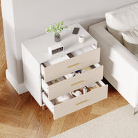 Elegante cassettiera Garvee a 3 cassetti, bianca con dettagli dettagliati, per camera da letto e soggiorno, design minimalista, struttura robusta