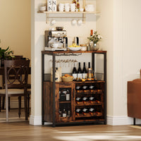 Mobile bar per vino Garvee con luce LED, ripiani regolabili, porta in rete per cucina e sala da pranzo, altezza 36,2", MDF e metallo, robusto, compatto
