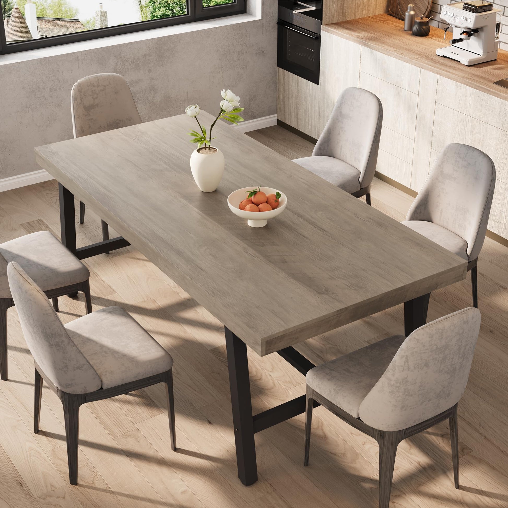 Tavolo da pranzo industriale Garvee per 6-8 persone con robusta struttura in metallo, gambe regolabili, legno da 70,87", finitura marrone rustico, per cucina e sala da pranzo