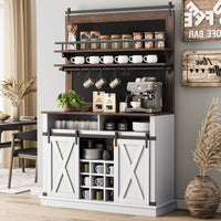 Mobiletto da caffè alto Garvee da 75" con ante scorrevoli, ampio spazio per riporre gli oggetti da cucina, in legno MDF e metallo, rovere bianco, per sala da pranzo e soggiorno