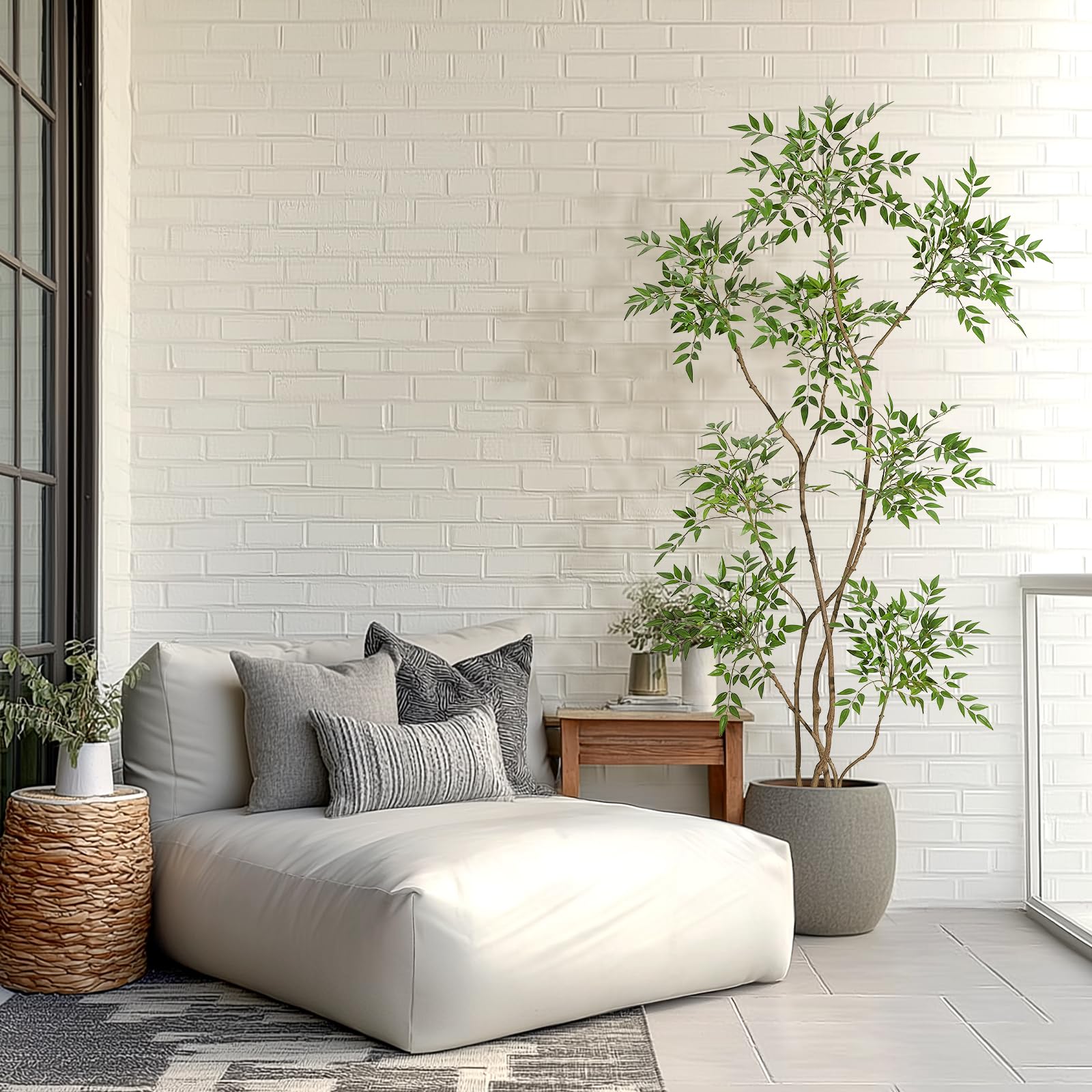 Pianta artificiale Nandina Garvee da 6 piedi con vaso in ceramica bianca per ufficio e soggiorno, realistica, facile da curare, durevole