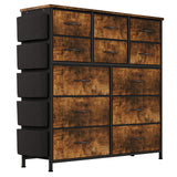 Cassettiera Garvee con 12 cassetti, tessuto, struttura in metallo, piano in legno, per camera da letto e corridoio, robusta - Marrone rustico