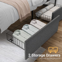 Letto matrimoniale Garvee con testiera, 2 cassetti, doghe in metallo, silenzioso, tessuto in lino grigio, camera da letto