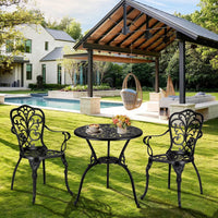 Set da bistrot da esterno Garvee da 3 pezzi, in alluminio, resistente alle intemperie, antiruggine, con foro per ombrellone, mobili da giardino per balcone, nero