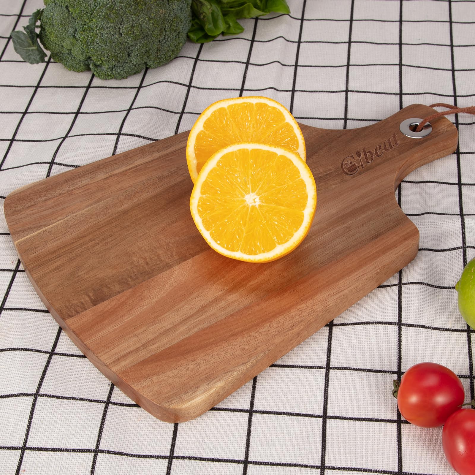 Tagliere per formaggi Garvee, tagliere in legno di acacia con manico per feste, 15x10 pollici, legno naturale, design reversibile