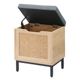 Garvee Panca Porta Scarpe in Rattan con Cuscino e Ripostiglio, Nero+Rovere, per Ingresso e Soggiorno, Elegante e Compatta