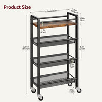 Garvee Chariot De Rangement À 4 Niveaux Mit Paniers Extractibles Und Roulettes Für Küche und Service, 41.3x20.2x81.7 cm, Braun Schwarz