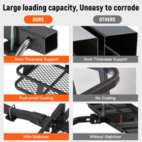 Cestino pieghevole in acciaio per rimorchio Garvee 60" x 20" x 5", resistente alla ruggine, per auto e campeggio, gancio di traino da 2", nero