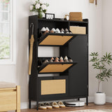 Garvee Mobile Scarpe con 3 Cassetti Ribaltabili Organizzatore Scarpe 4 Ripiani Rattan Metallo Stabile per Ingresso e Corridoio - Black
