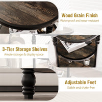 Tavolino rotondo Garvee con 3 ripiani, gambe di supporto in metallo, effetto legno MDF rustico, rovere scuro, per soggiorno e camera da letto