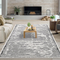 Tappeto a pelo corto Garvee 120x170cm, lavabile, grigio chiaro, per soggiorno, camera da letto, motivo a linee minimaliste, soffice, morbido e antiscivolo.