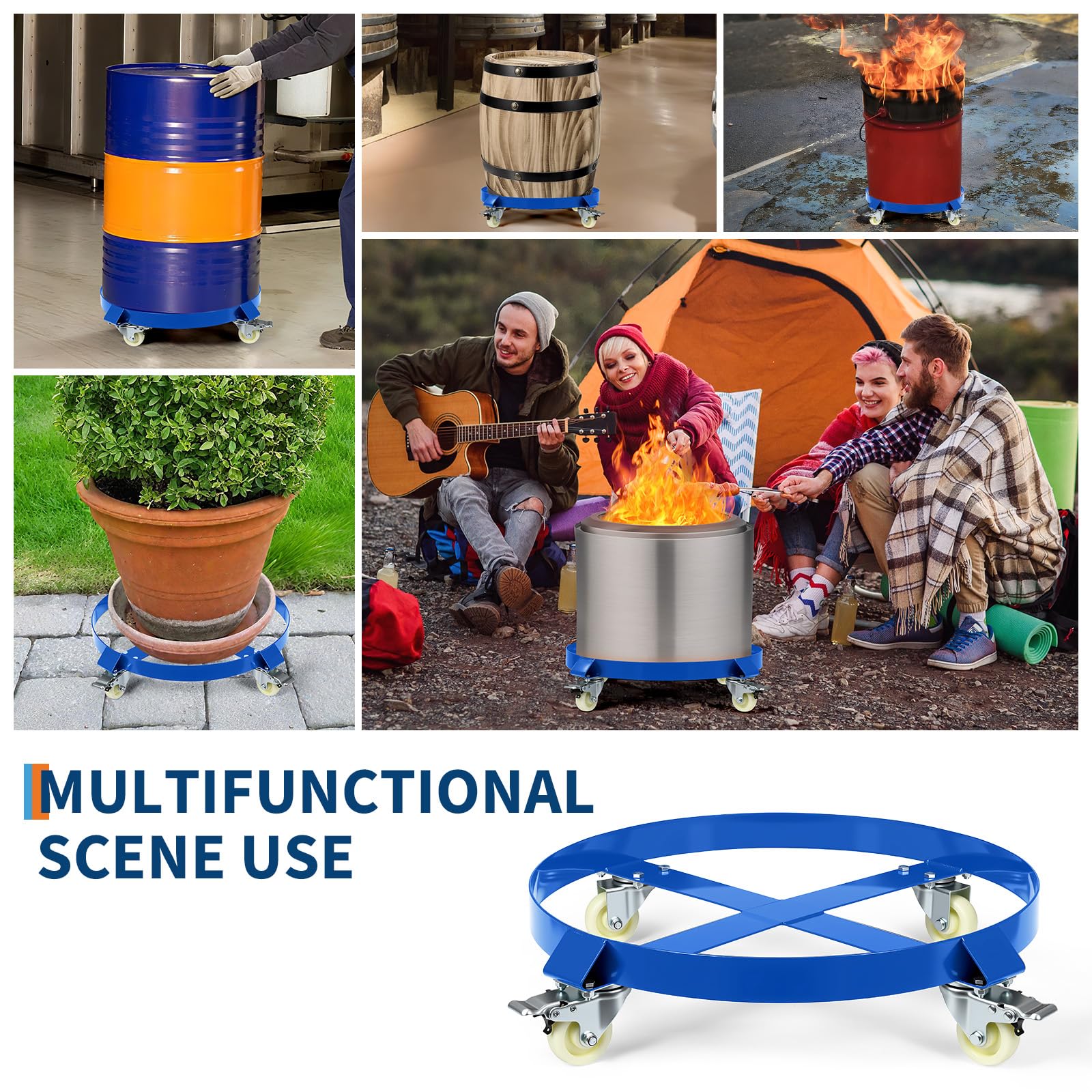 Carrello per Fusti Garvee 55 Galloni 1000 libbre - Ruote 360° con Freni, Acciaio Zincato 24" per Officina | Perfetto per Festa del Papà