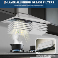 Cappa aspirante Garvee da 76.2 cm con filtro in alluminio per cucina, 250 CFM, touch e telecomando, silenziosa, convertibile, argento