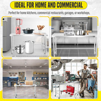 Tavolo da lavoro in acciaio inossidabile Garvee 36x24 pollici Design robusto Base aperta Mobile e fisso per cucina e ristorante Argento