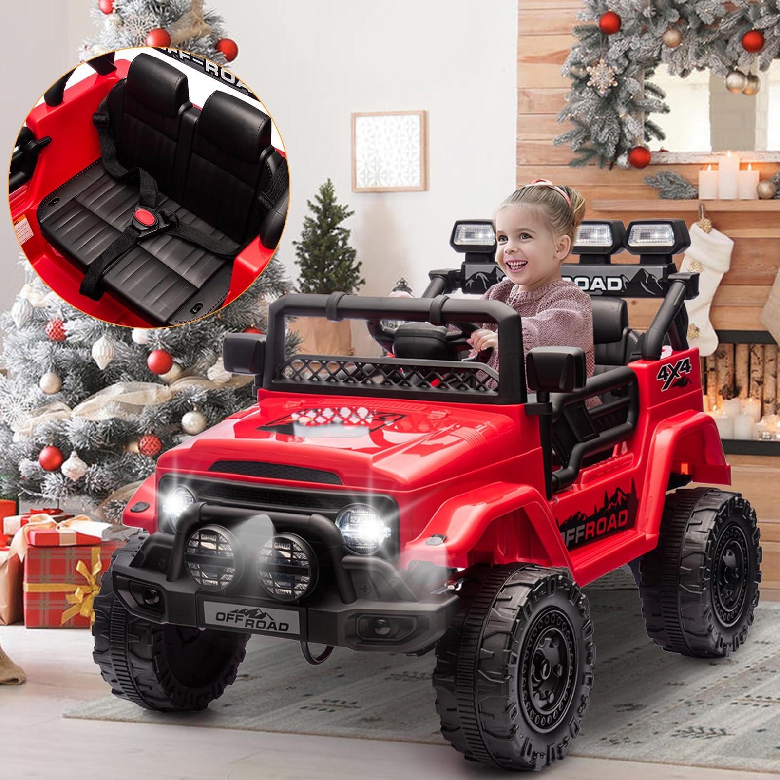 Garvee 12V Auto elettrica per bambini rossa con LED, musica Bluetooth per feste in giardino e attività all'aperto