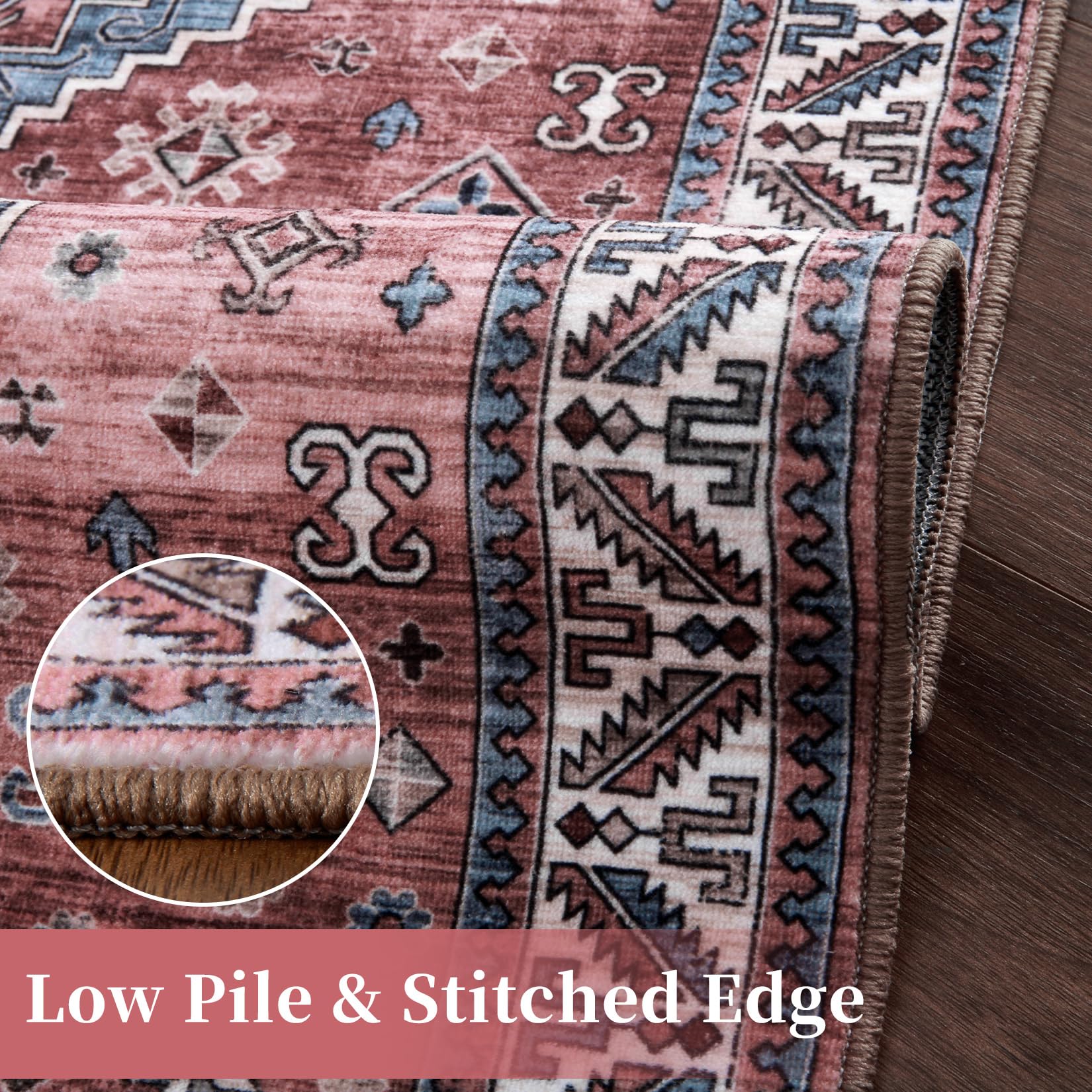 Tappeto vintage per soggiorno Garvee, morbido, lavabile, stile fattoria orientale, rosa, 160 x 230 cm