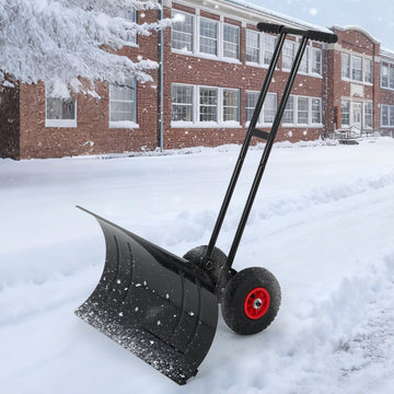 Garvee Höhenverstellbare Schneeschaufel Auf Rädern Ergonomisch Wetterfest Kaltgewalztes Eisen Zusammenklappbar 74cm Schwarz