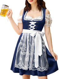 Garvee Dirndl da donna, set completo Dirndl midi da 3 pezzi, abbigliamento tradizionale con grembiule, camicetta, vestito, blu scuro, taglie 34-48
