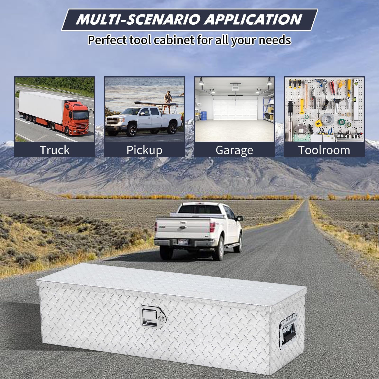 Cassetta portautensili in alluminio Garvee per camion con 2 scatole metalliche, robusta, con serratura, resistente alle intemperie, 36"x15"x14", argento, per pick-up, rimorchi, camper