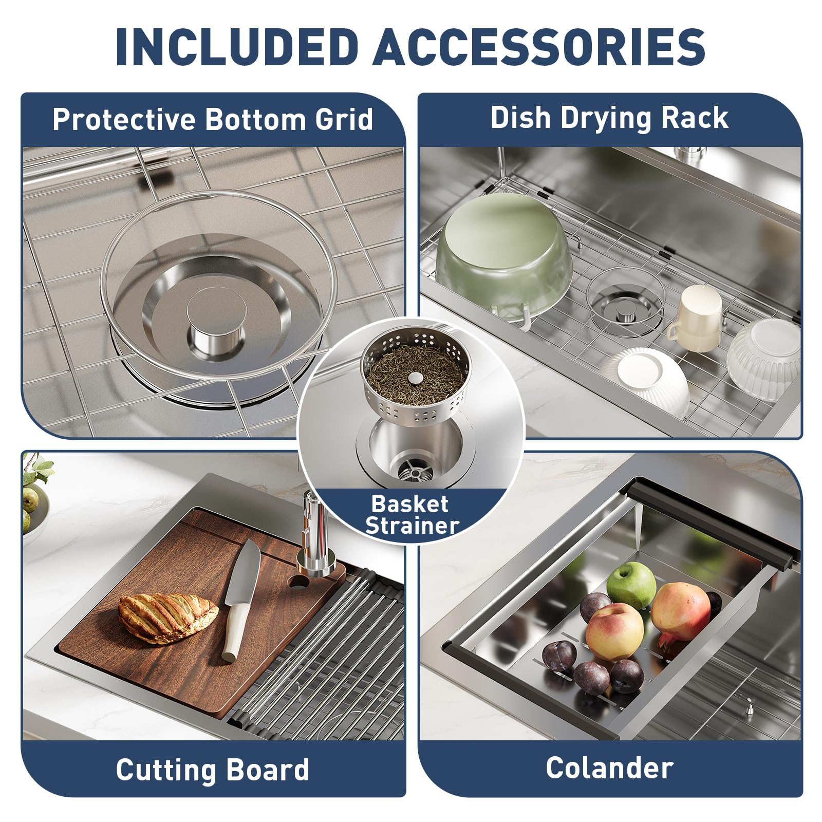 Lavello da cucina Garvee a incasso con rubinetto a molla estraibile, vasca singola in acciaio inossidabile da 30x18x9", accessori, per piano di lavoro della cucina