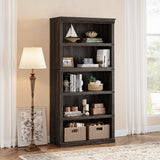 Garvee Libreria Rustica a 5 Ripiani Stabile e Capiente in MDF e Legno per Soggiorno e Studio 171x80x32,5 cm Coloniale Marrone - Motivo Montagne Nero in Rilievo