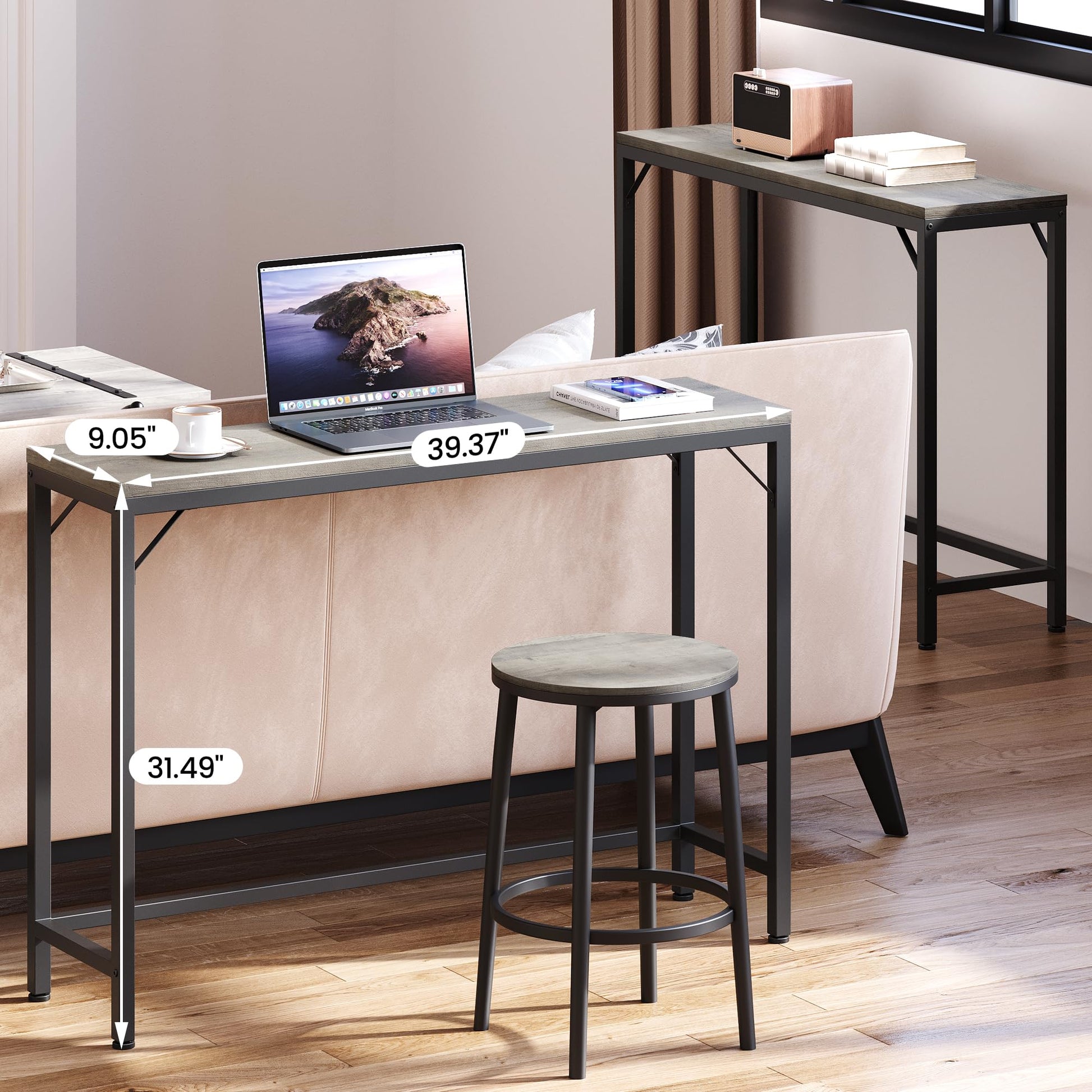 Tavolo consolle Garvee grigio, tavolino da divano stretto, stile industriale, 39,4" L x 9,1" x 31,4" H, MDF e metallo, robusto, versatile, soggiorno e corridoio