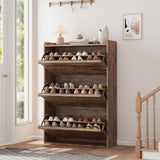 Garvee Mobile Porta Scarpe Con 3 Cassetti Ribaltabili, Ripiano Regolabile, Legno MDF, Marrone, Per Ingresso E Soggiorno, Salvaspazio, 31.7"x10.2"x46.1" - Rustic Brown