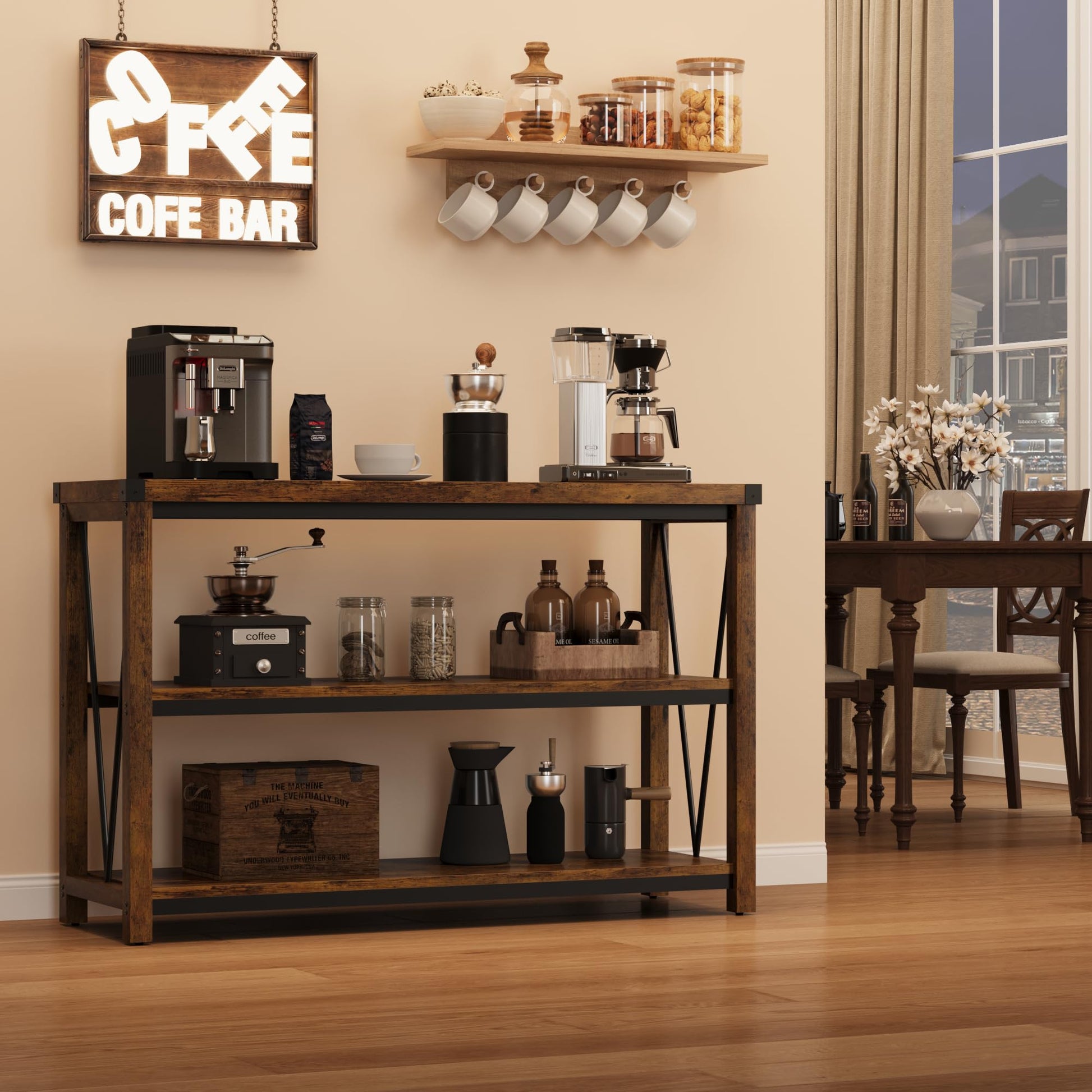 Tavolo da ingresso Garvee Farmhouse da 47" Tavolo consolle in legno a 3 livelli, robusto MDF, tavolo da soggiorno, corridoio, divano, marrone rustico