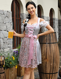 Garvee - Set Dirndl da donna, 3 pezzi, abito tradizionale corto midi con grembiule Dirndl e camicetta Dirndl per l'Oktoberfest, grigio, taglia 40