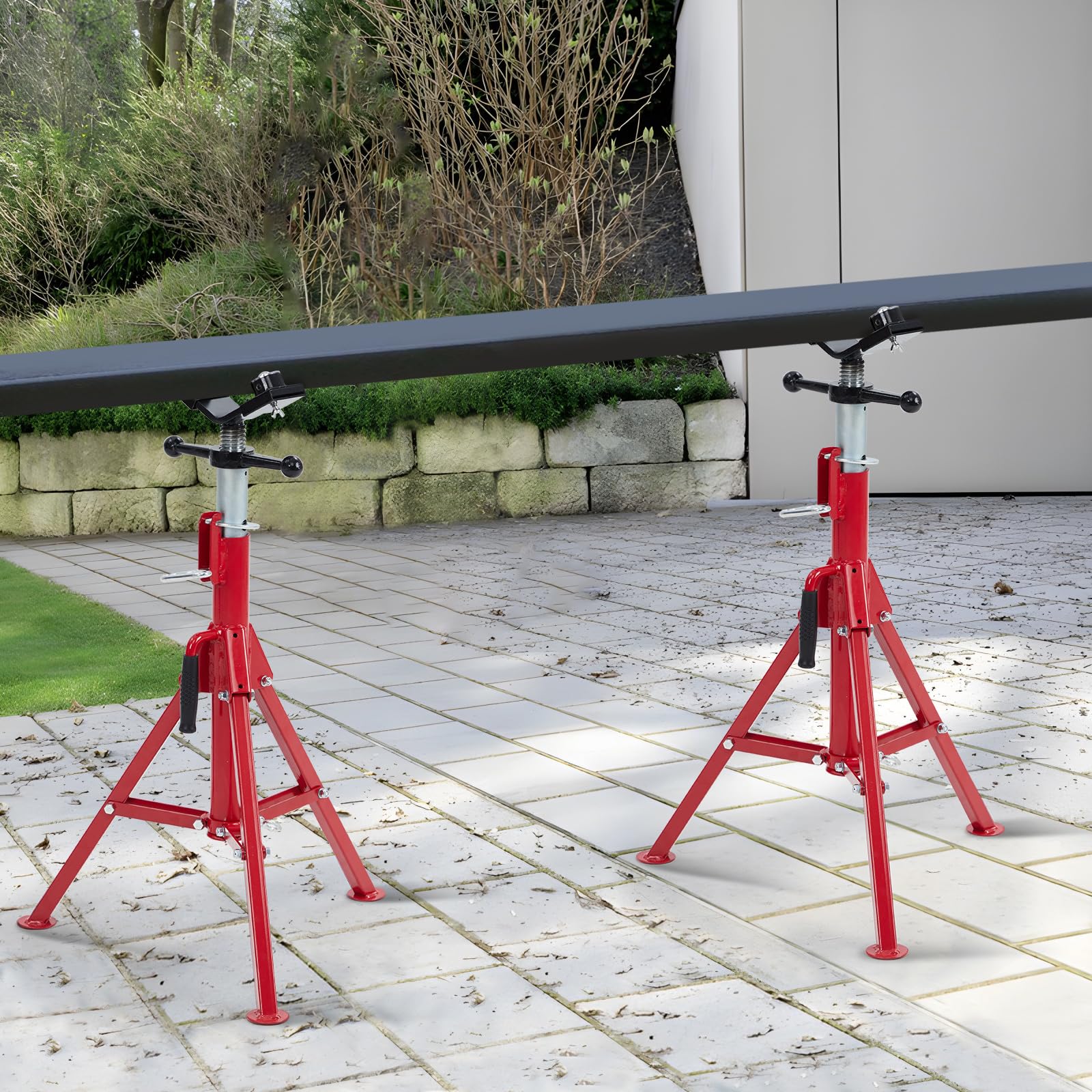 Supporto per sollevamento tubi Garvee V-Head Heavy Duty 2500 libbre regolabile 28-52 pollici in acciaio al carbonio pieghevole per saldatura e filettatura