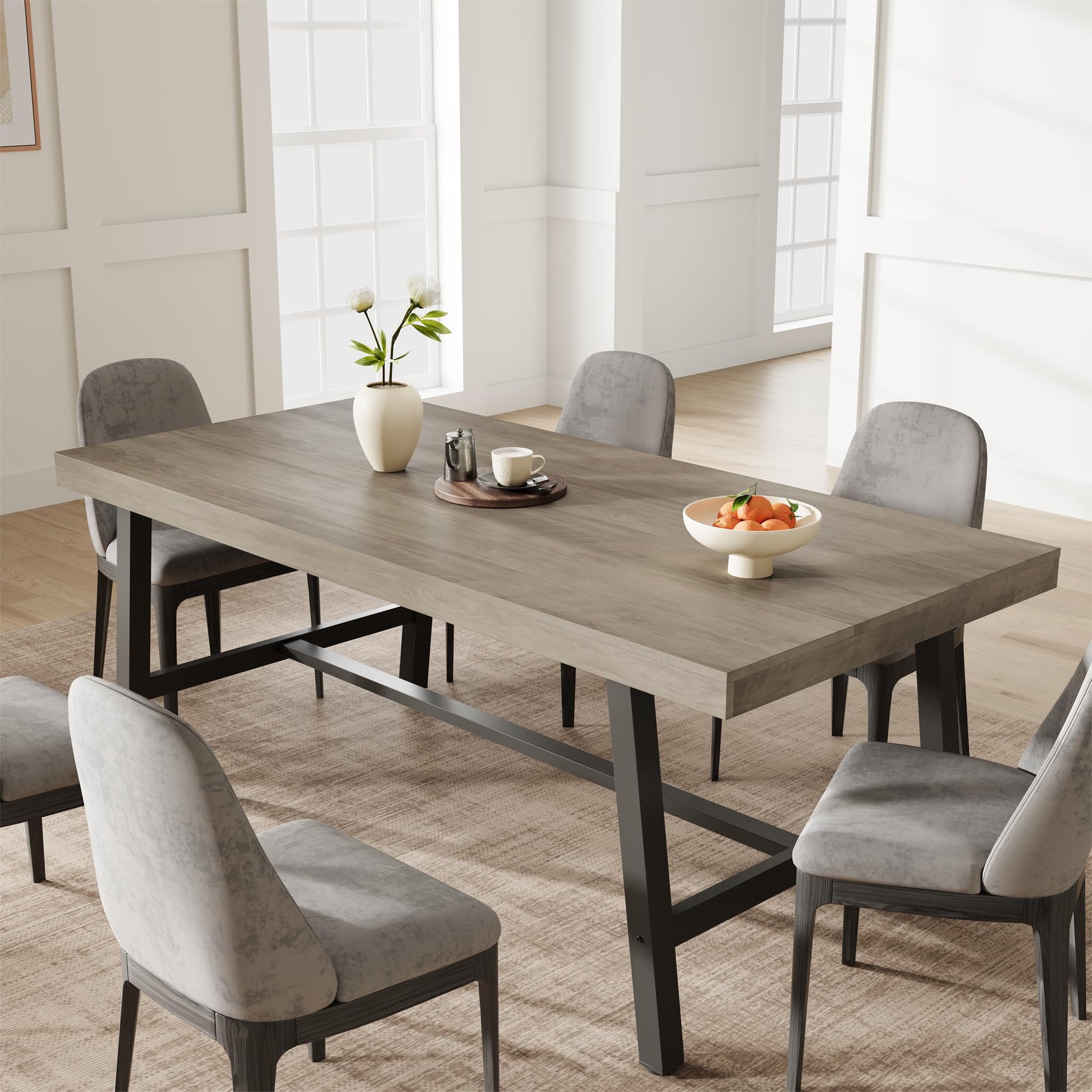 Tavolo da pranzo industriale Garvee per 6-8 persone con robusta struttura in metallo, gambe regolabili, legno da 70,87", finitura marrone rustico, per cucina e sala da pranzo