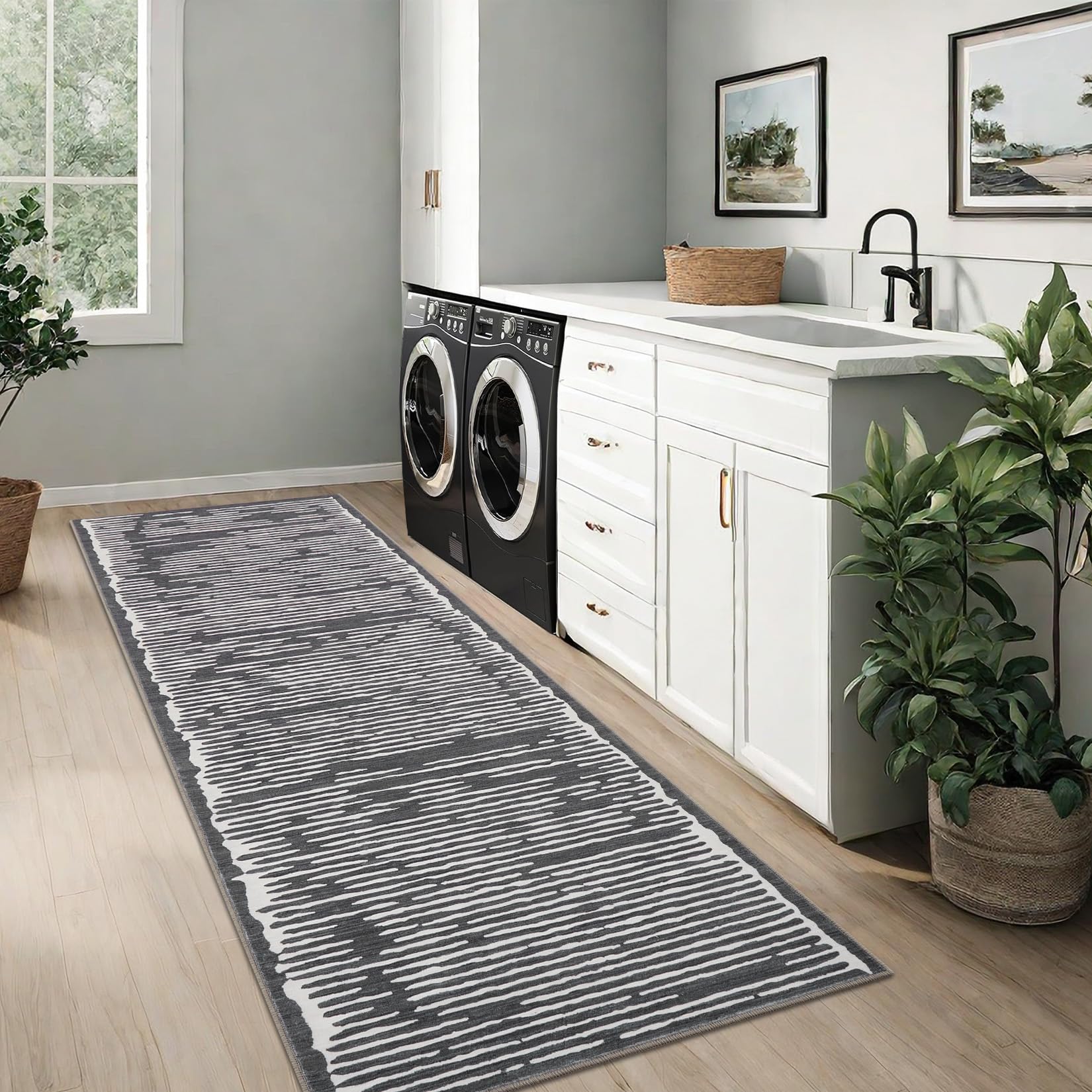 Tappeto lavabile Garvee 80 x 150 cm a pelo corto antiscivolo nero per soggiorno camera da letto cucina corridoio
