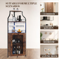 Mobile bar angolare Garvee per liquori con ripiani regolabili, 61 pollici, stile industriale, MDF e metallo, porta a rete, porta bicchieri, indipendente, cucina e soggiorno
