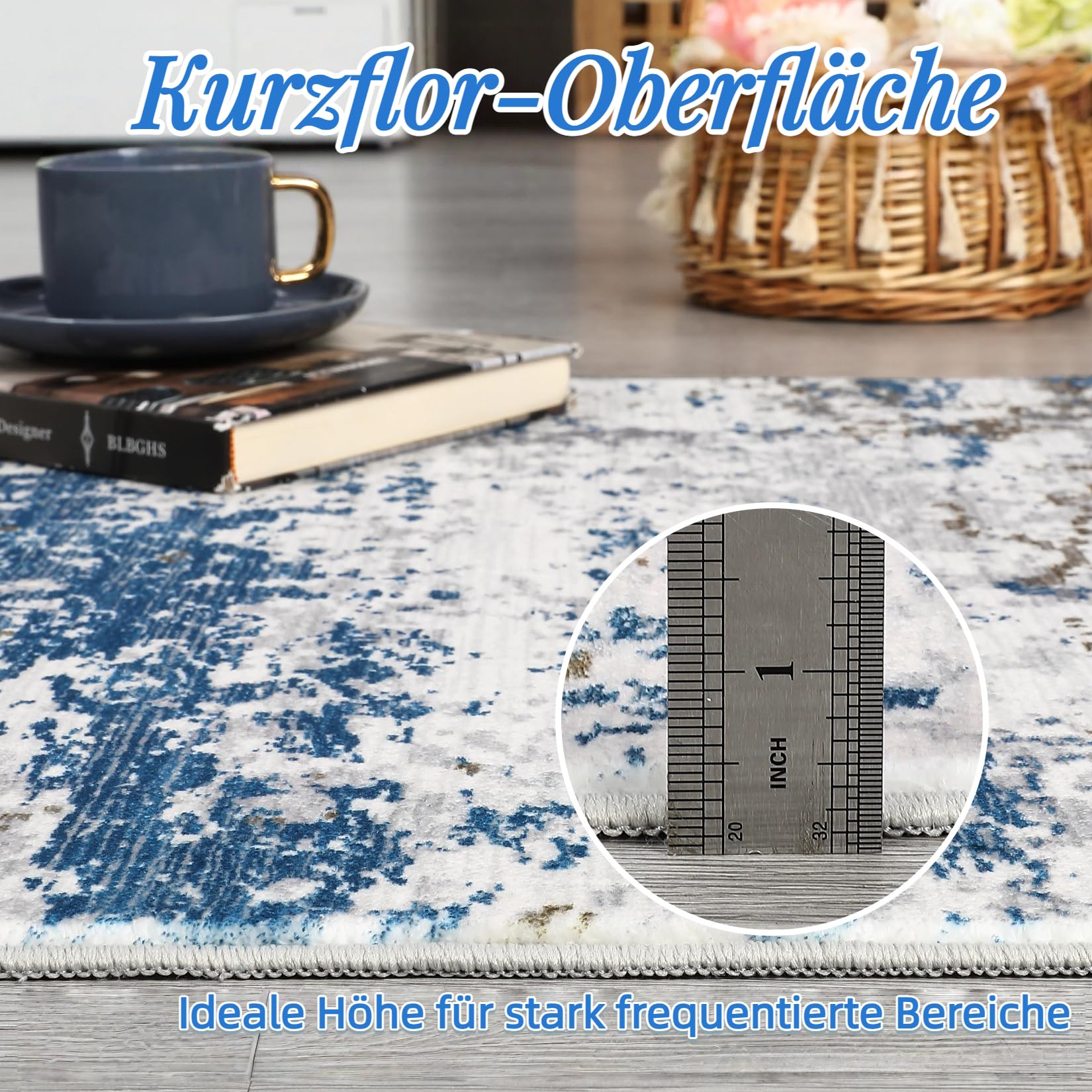 Tappeti astratti Garvee per camera da letto, tappeto lavabile per soggiorno, design moderno, tappeto a pelo corto per sala da pranzo e ufficio, blu 80 x 150 cm