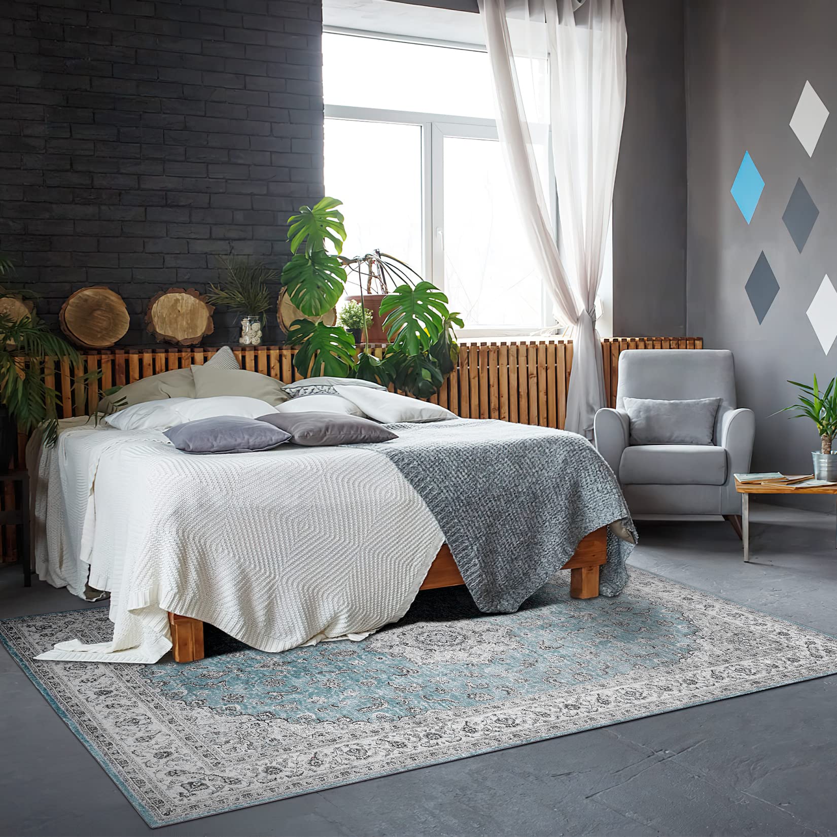 Arazzo vintage GARVEE con design orientale, lavabile in lavatrice, antimacchia, antiscivolo, blu, 80x150 cm per soggiorno e camera da letto