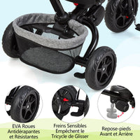 Triciclo per bambini Garvee scalabile 6 in 1, bicicletta per bambini con sedile reversibile per sole e pedali, grigio, da 10 mesi a 5 anni