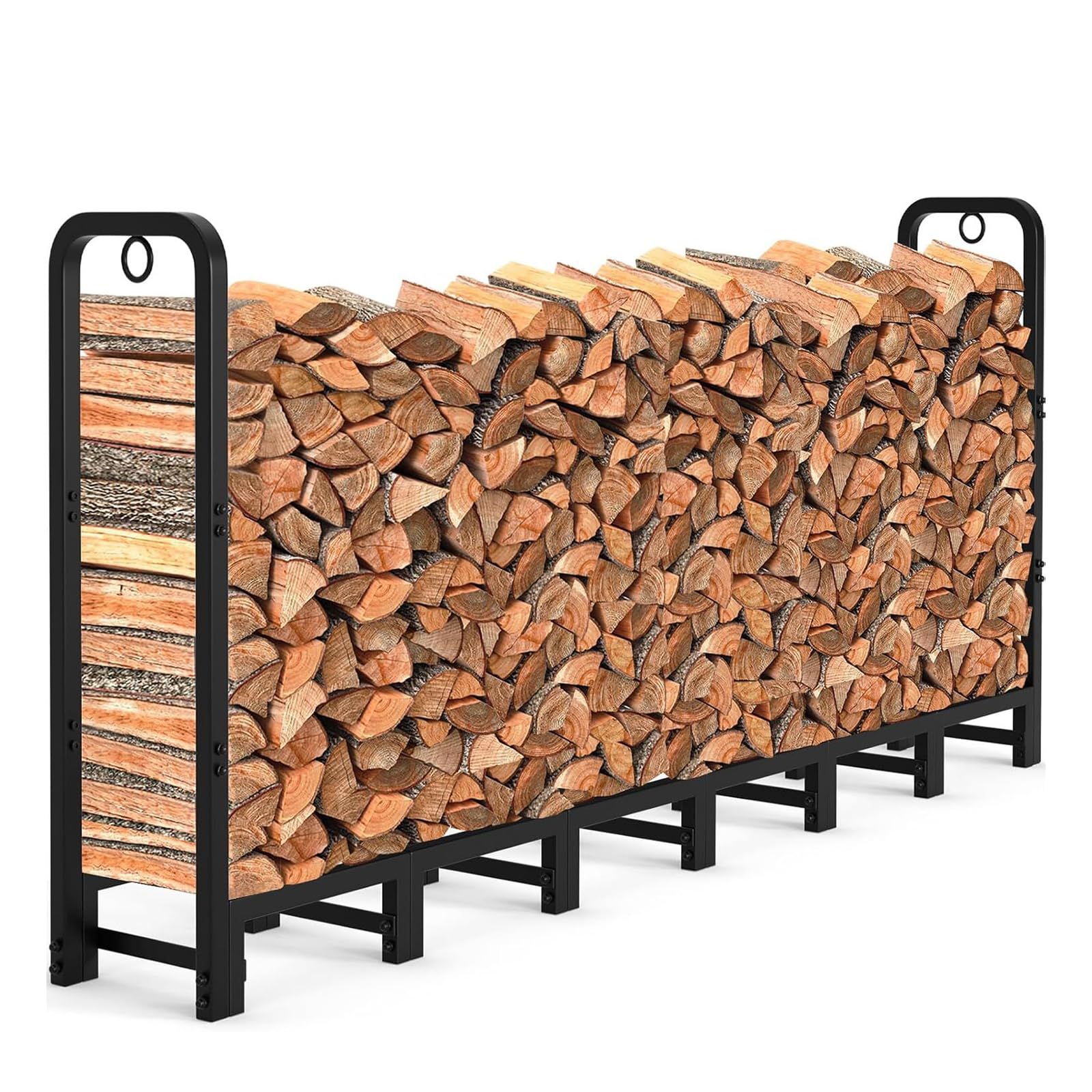 Portalegna in metallo Garvee da 8 piedi, regolabile, capacità di carico di 660 libbre, verniciato a polvere, per uso interno ed esterno, nero