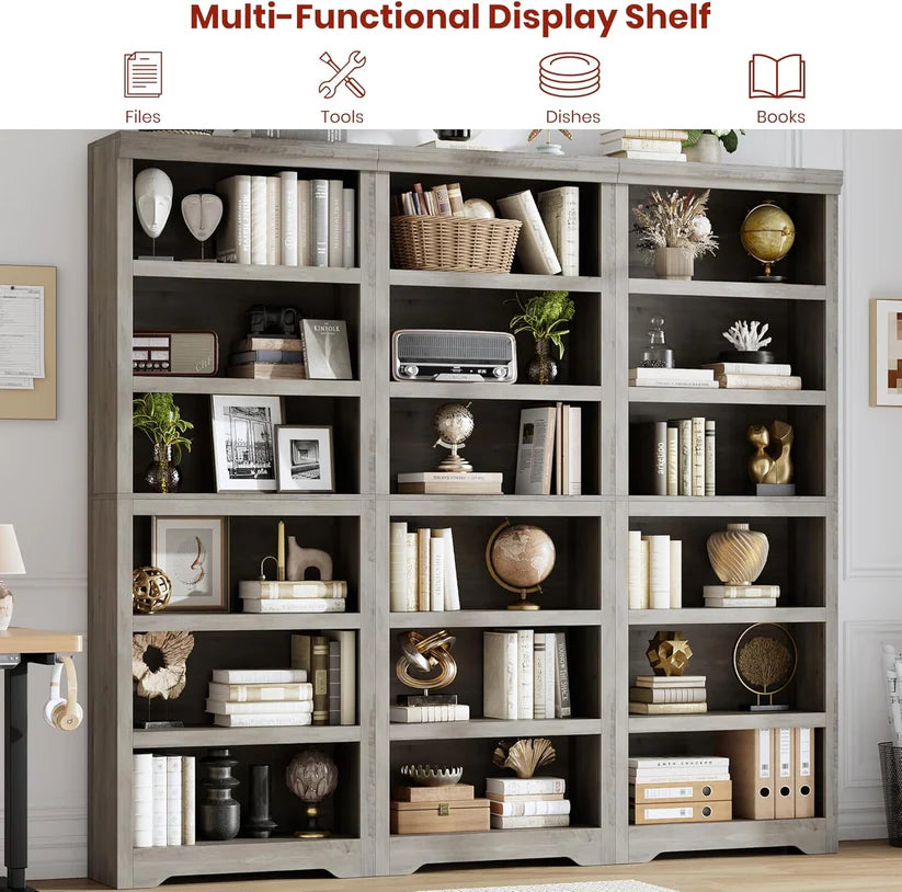 Garvee Libreria 6 Ripiani Alta Regolabile MDF Resistente Design Elegante Antiscivolo per Soggiorno e Ufficio 190 cm