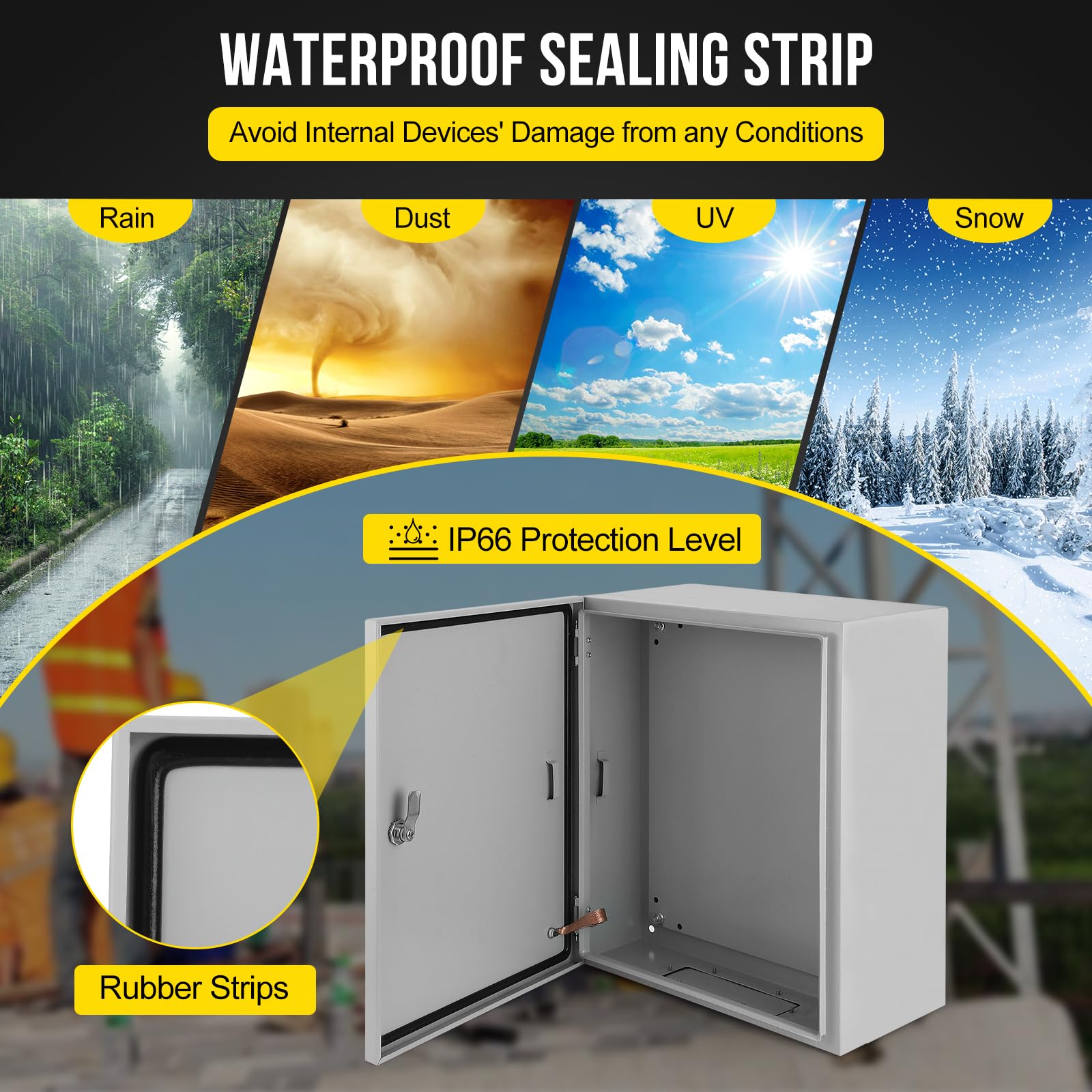 Scatola elettrica per esterni Garvee 20x16x10, custodia in acciaio NEMA 4X IP66, impermeabile e antipolvere, serratura e piastra di montaggio per uso industriale e domestico