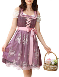 Garvee Dirndl - Abito tradizionale da donna, corto, midi, 3 pezzi, per l'Oktoberfest, bordeaux, taglia 34