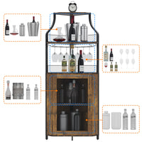 Mobile bar angolare Garvee per liquori con ripiani regolabili, 61 pollici, struttura in metallo, porta in rete, MDF, piedini antiscivolo, antiribaltamento, cucina e soggiorno