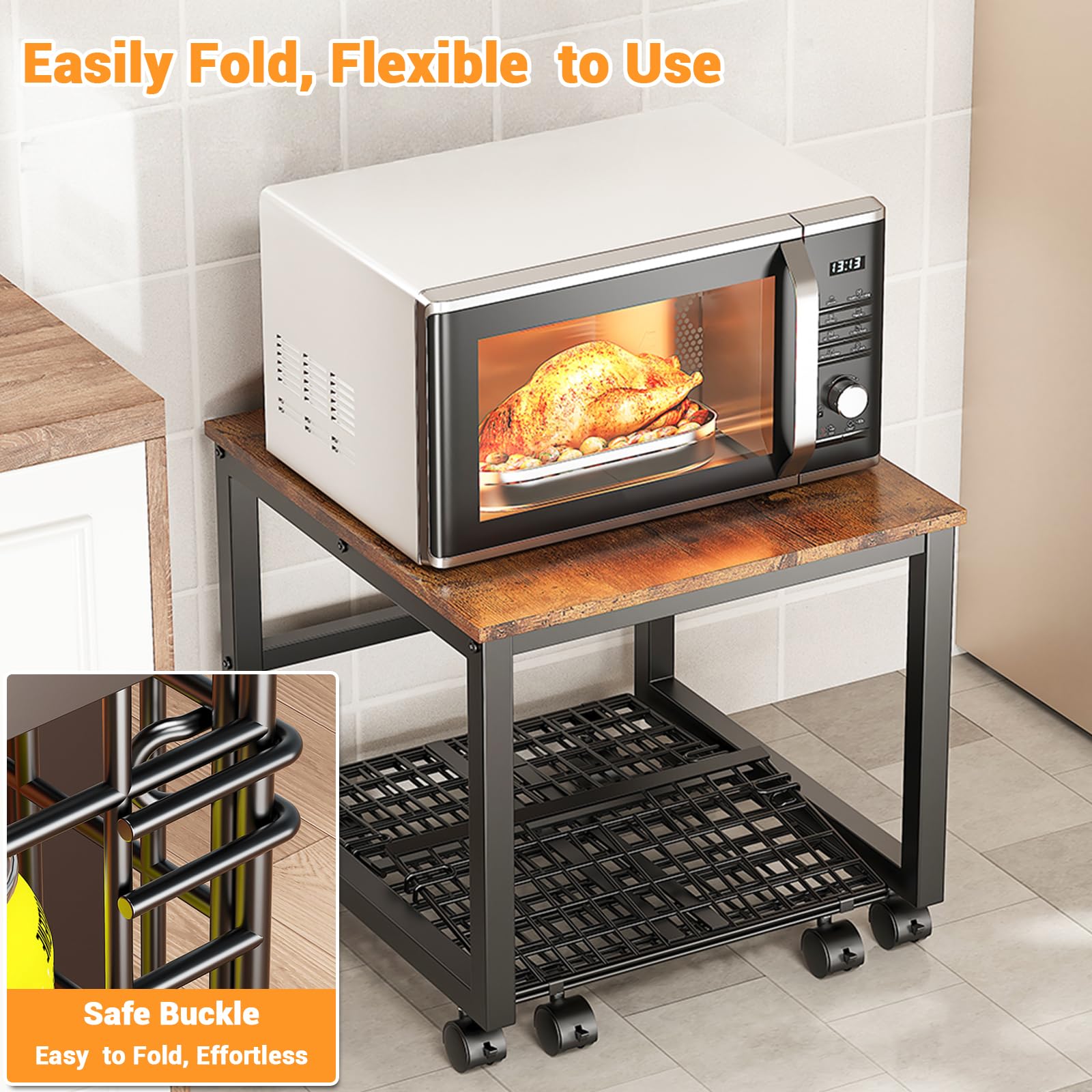 Supporto per mini frigorifero Garvee su ruote con cestello in metallo per cucina, soggiorno, ufficio, 50x54x45,7 cm, nero