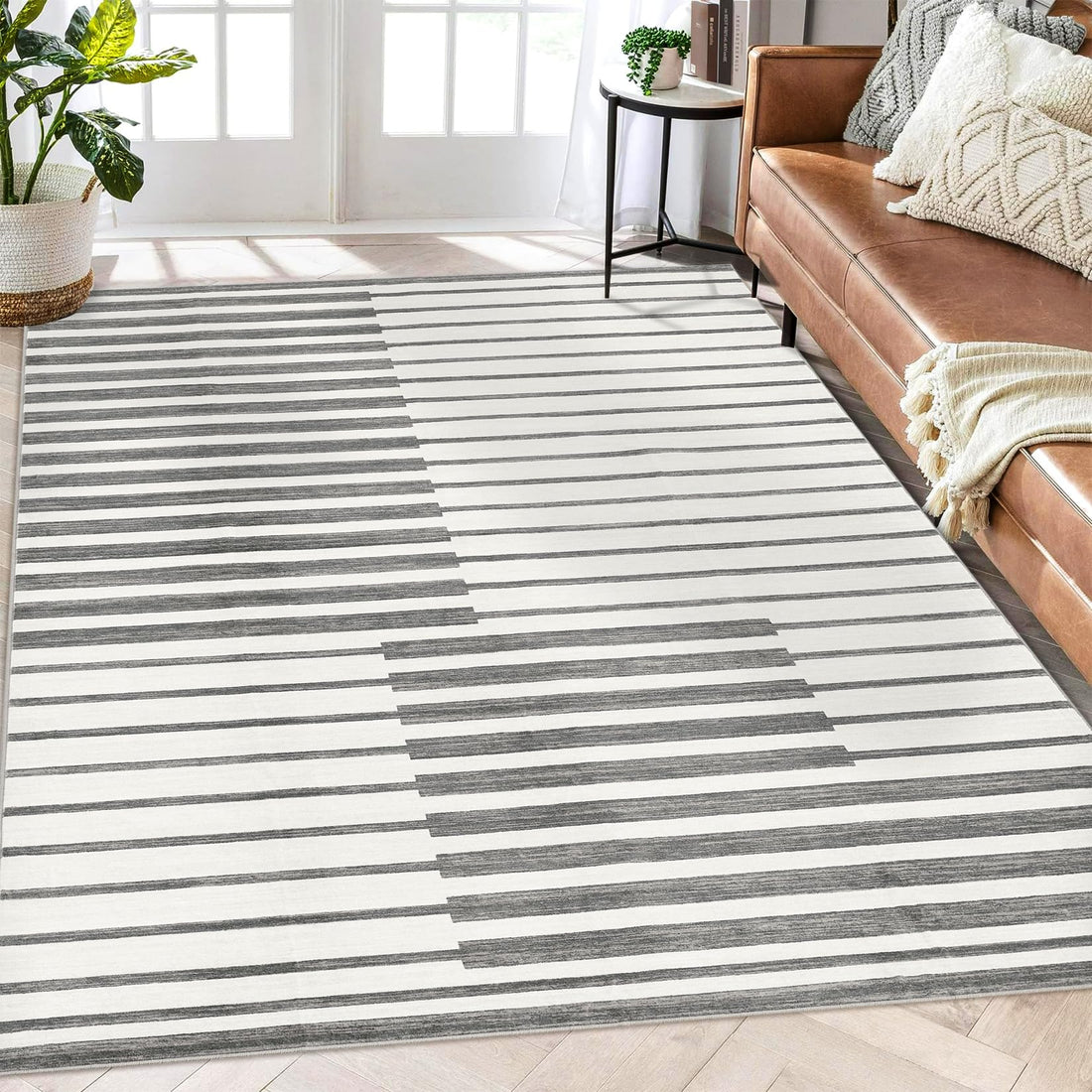 Tappeto Garvee lavabile a pelo corto 120x170cm grigio chiaro per soggiorno, camera da letto, ufficio, arredamento per la casa