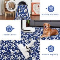 Tappeto per soggiorno Garvee lavabile con motivo floreale vintage, pelo corto, antiscivolo, morbido, grande, 200x290 cm, blu